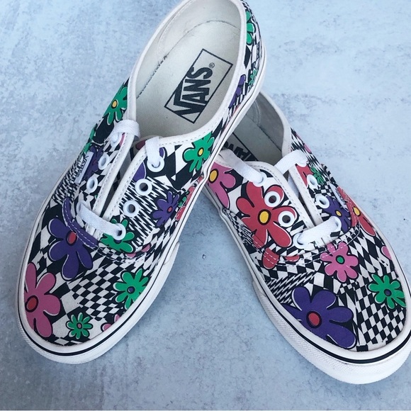 Vans Off The Wall Floral Checkerboard Lace Up Unisex Shoes Size 7 - Picture 1 of 12